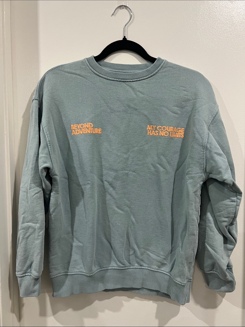 Zara Sage Green Sweatshirt with Orange Chest Text Size 11-12